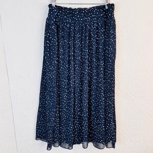 LOFT Plus Women’s sz 14 Skirt Polka Dot Navy Blue Elastic Waist Chiffon MINT